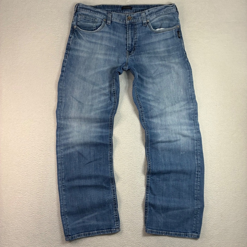 Silver Jeans Gordie Men 36x34 Blue Faded Whiskered Loose Straight Relaxed Baggy